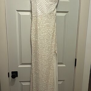 Scala White Sequin Prom Dress